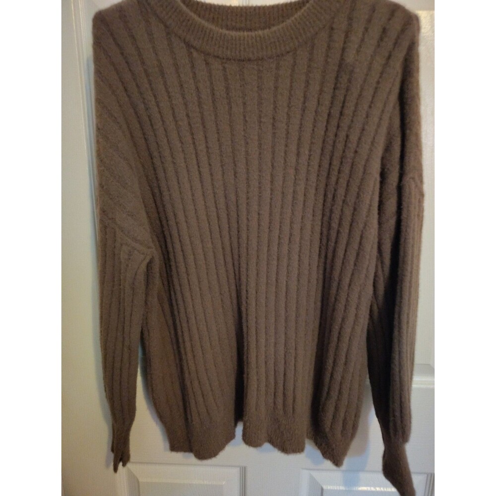 Aerie Brown Solid Ribbed Knit Pullover Sweater Crew Neck Long Sleeve XS